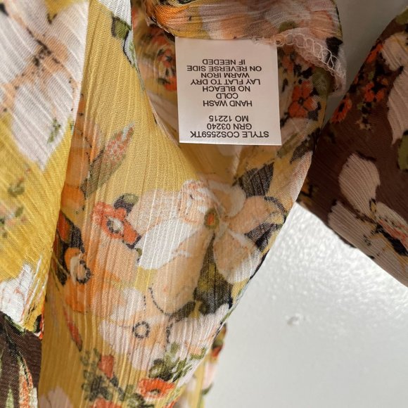 Anthro Fig & Flower Fall Floral Tab Sleeve Button Down Tunic Blouse S Semi Sheer - Picture 11 of 13